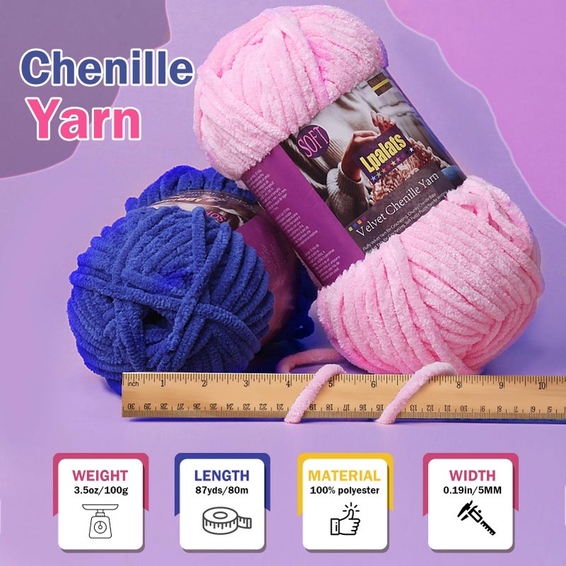 Lpalats Chunky Chenille Yarn for Crocheting - 3x100g/3.5oz Baby Blanket Yarn for Crocheting Soft - 262 Yards Fluffy Thick Plush Yarns for Knitting Blankets Amigurumi (3, Pale Pink) - Image 2