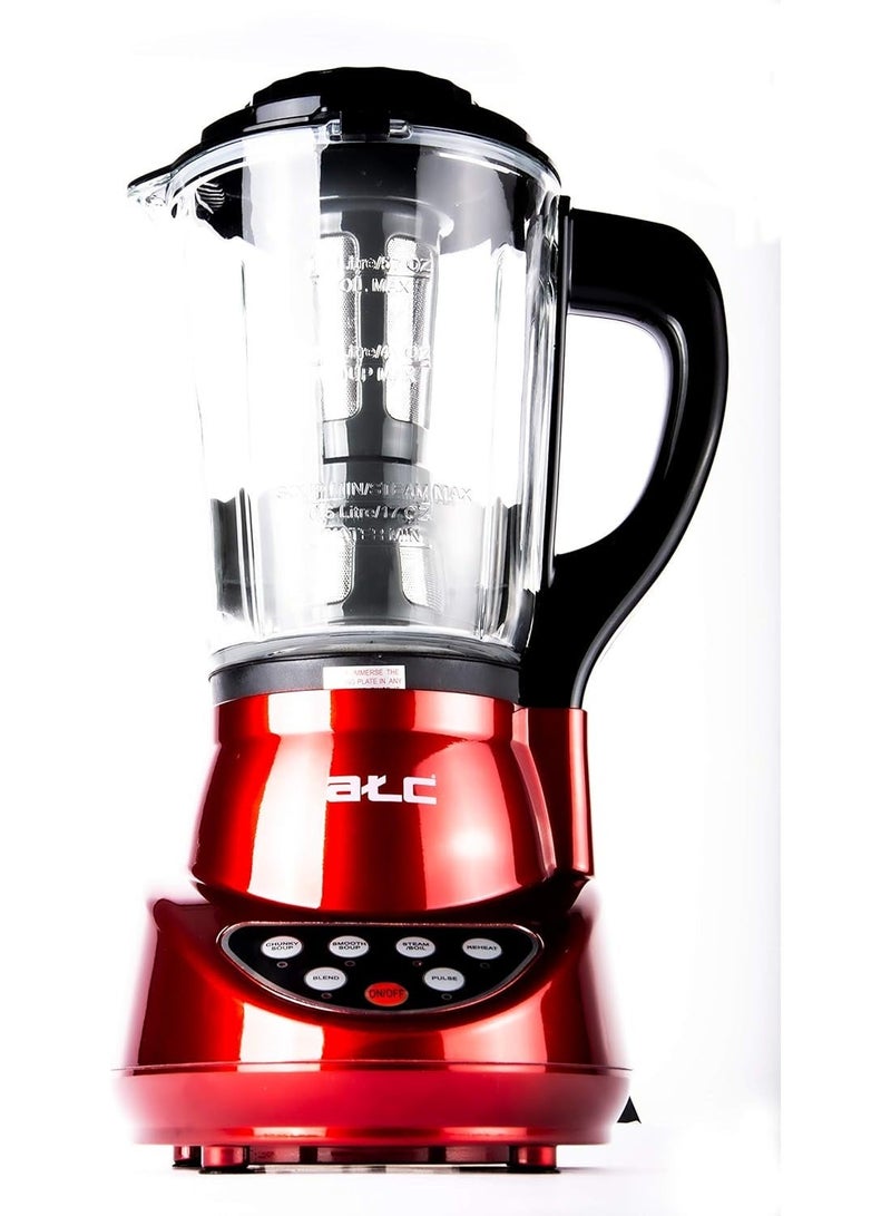 ATC Professional Blender & Soup Maker BS-252, 900W Multi-Function, Smooth & Chunky Soup, Steam & Boil, Juice, Baby Food, Digital One-Touch Control – Red & Black - Image 2