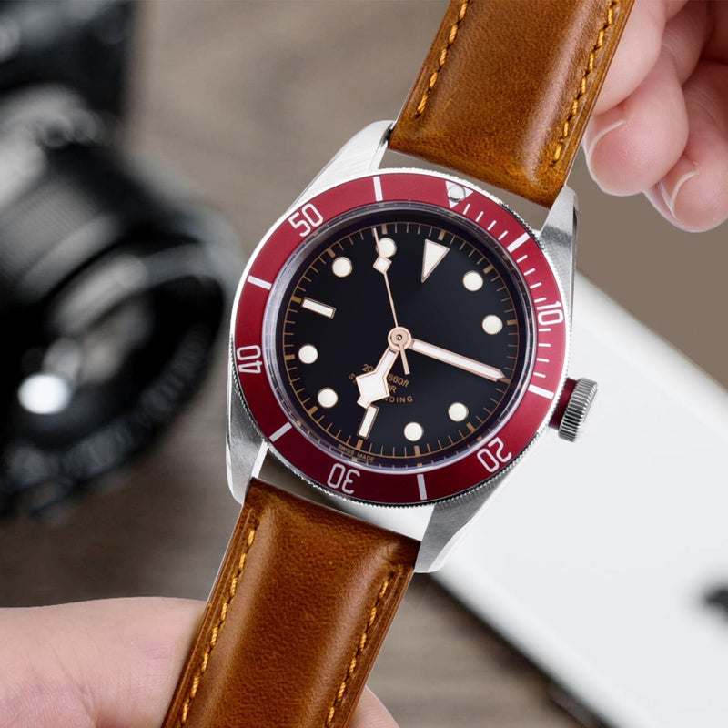 Ritche Quick Release Leather Watch Band 18mm 19mm 20mm 21mm 22mm 23mm 24mm Leather Watch Strap, Toffee Brown & Black, 21mm, Classic - Image 2