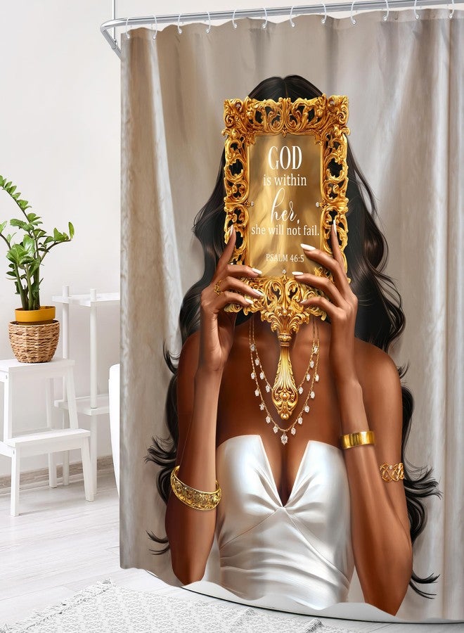 Cinbloo African American 60Wx72H Shower Curtain Black Girl Golden Mirrow Inspirational Quotes Modern Black Woman Fashion Positive Girly Bathroom Curtain Set Afro Lady Bath Bathroom Accessories Decor - Image 2