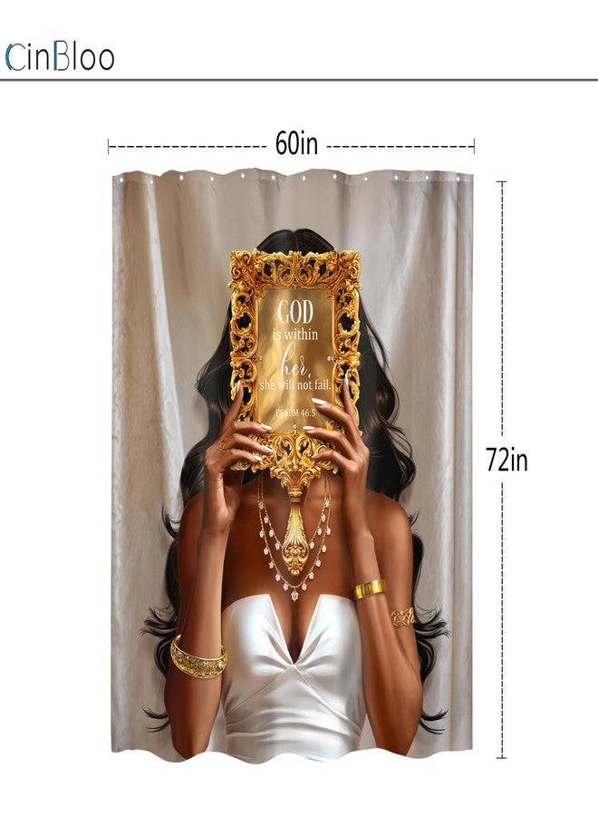 Cinbloo African American 60Wx72H Shower Curtain Black Girl Golden Mirrow Inspirational Quotes Modern Black Woman Fashion Positive Girly Bathroom Curtain Set Afro Lady Bath Bathroom Accessories Decor - Image 3