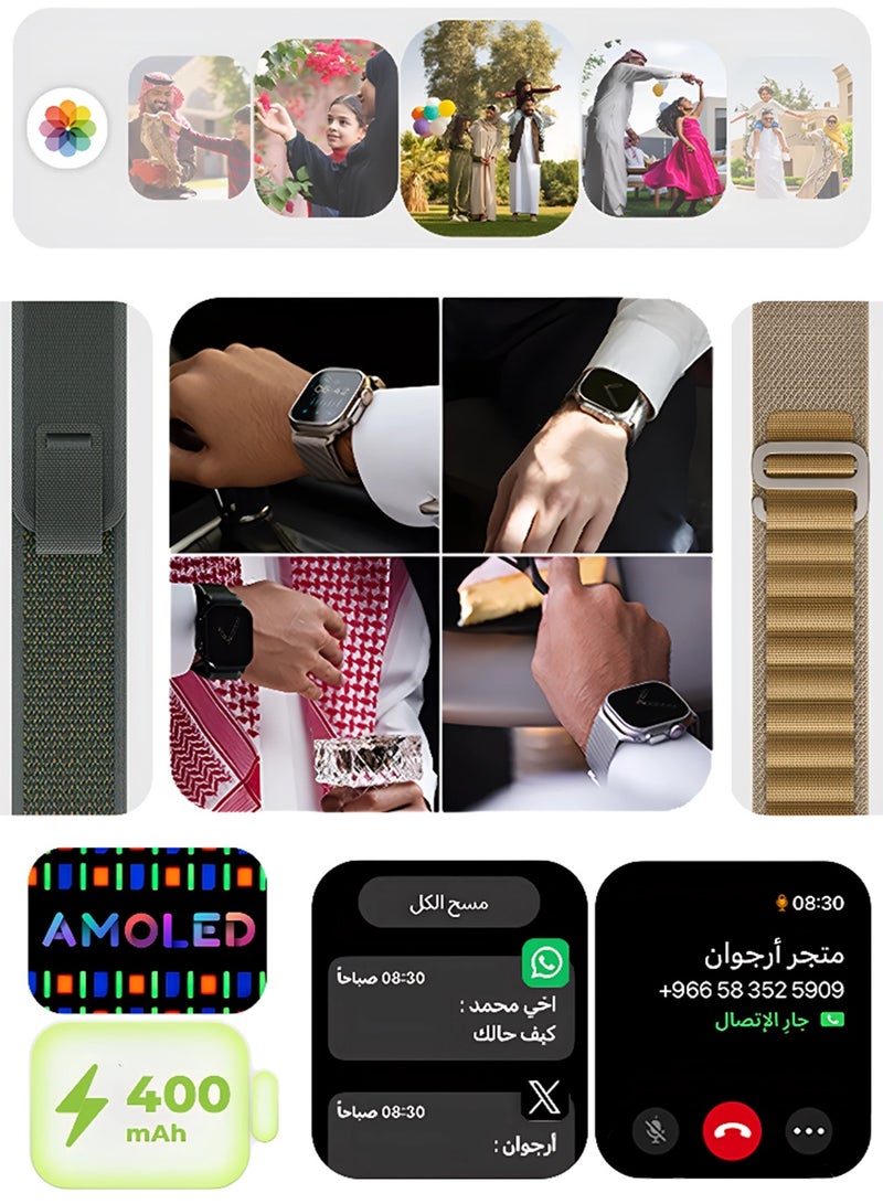 Urjwan Ultra 2 Smartwatch Black: Crystal-Clear AMOLED Screen, Photo Display, Mobile App, Call & Notification Support, 3 Unique Straps - Image 3