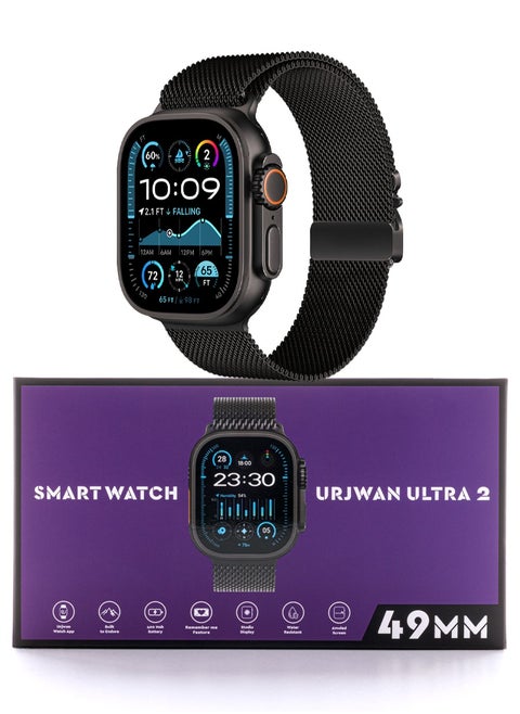 Urjwan Ultra 2 Smartwatch - Black | Crystal-Clear AMOLED Screen, Photo Display, Mobile App, Call & Notification Support, 3 Unique Straps