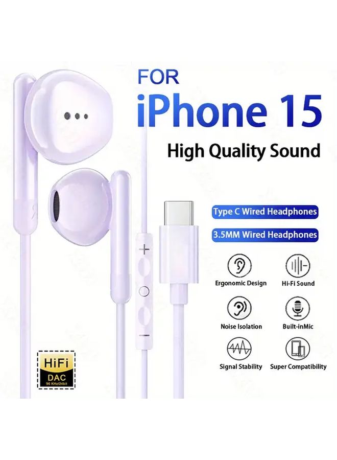 Wired Headphones USB C And 3 5mm Black Volume Control Stereo Sound For iPhone Samsung - Image 1
