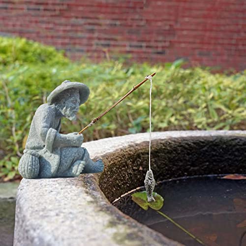 livelyfish Mini Fisherman Statue Asian Zen Decoration Sitting Fishing Figurines Sandstone Vintage Ornament for Aquarium Fish Tank Pot Garden Home Japanese Decor (A) - Image 4
