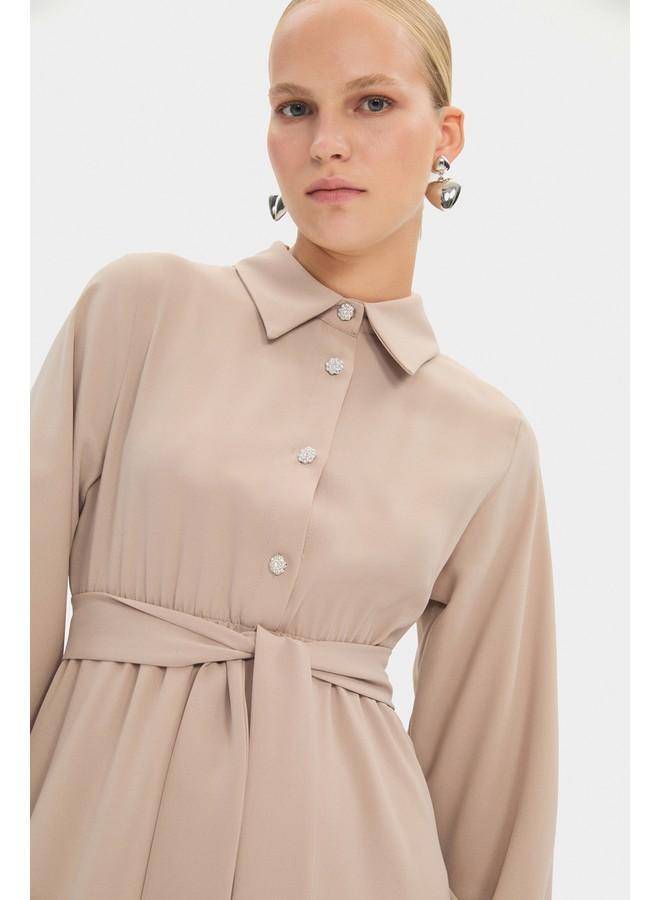 جون فستان قميص بحزام ماكسي - Image 4