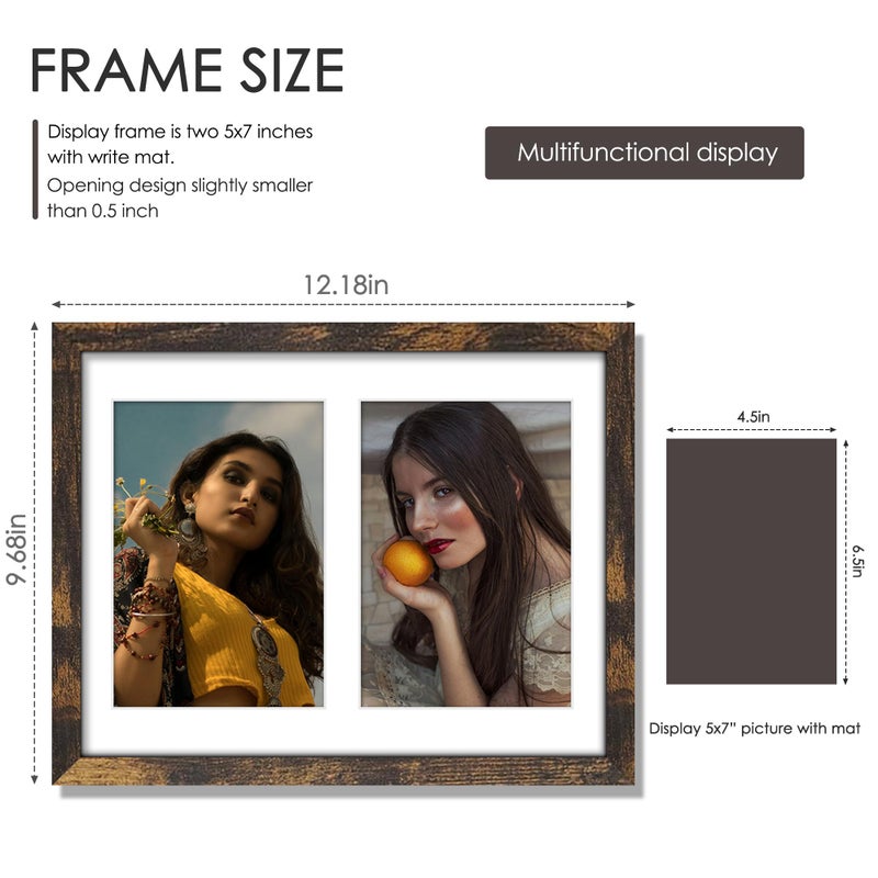 DUENPY 8.5x11 Double 5x7 Picture Frame Double Picture Frame Displays Two 5x7 inch Photos Available Horizontal Wall Mounting Display and Vertical Brown - Image 2