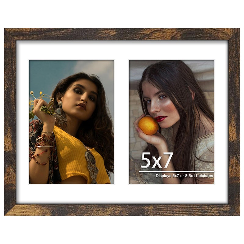 DUENPY 8.5x11 Double 5x7 Picture Frame Double Picture Frame Displays Two 5x7 inch Photos Available Horizontal Wall Mounting Display and Vertical Brown - Image 1