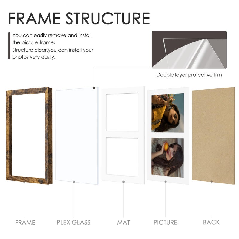 DUENPY 8.5x11 Double 5x7 Picture Frame Double Picture Frame Displays Two 5x7 inch Photos Available Horizontal Wall Mounting Display and Vertical Brown - Image 3