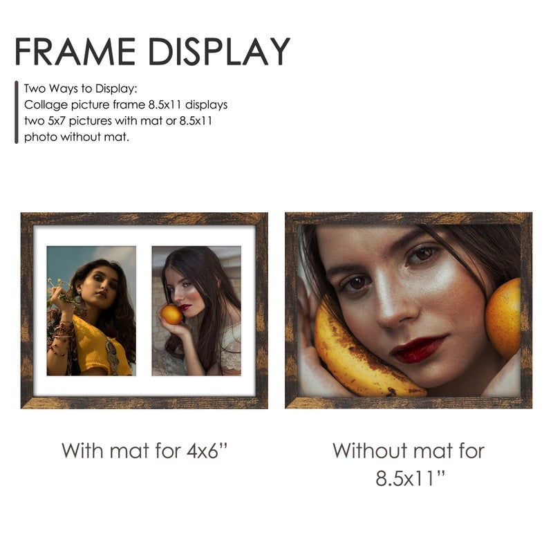 DUENPY 8.5x11 Double 5x7 Picture Frame Double Picture Frame Displays Two 5x7 inch Photos Available Horizontal Wall Mounting Display and Vertical Brown - Image 4