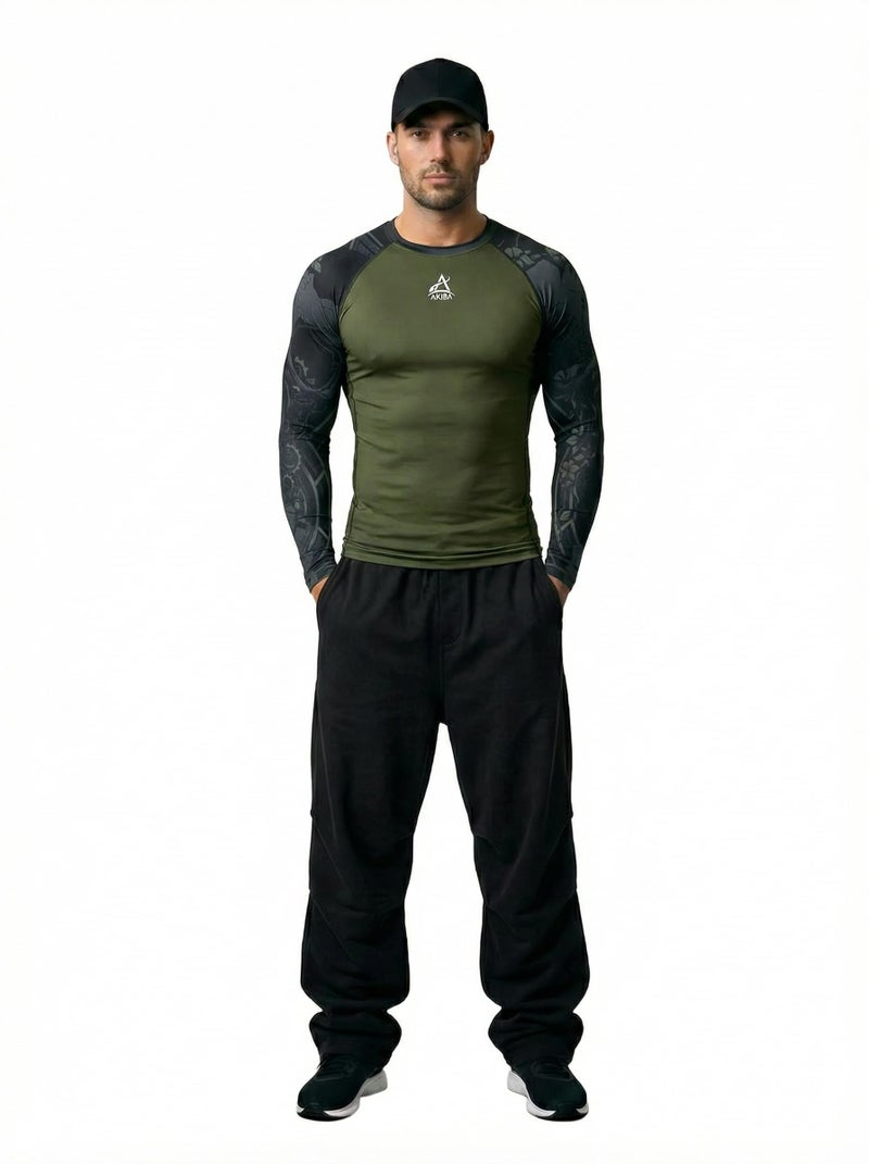AKIBA Full Sleeve Compression Skins Performance Fit Rash Guard T Shirt for Men 40 (Olive Green) MMA BJJ Gym Running Cycling, High Intensity Training Long Lasting Performance for Workout & Sports Use - Image 3