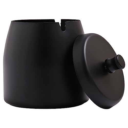 IN ONE Ashtray with Lid for Cigarette, Stainless Steel Smokeless Odorless Windproof Ashtrays for Home Office Tabletop Outside Patio Outdoor Balcony(3.54"x3.0"x3.38") - Image 1
