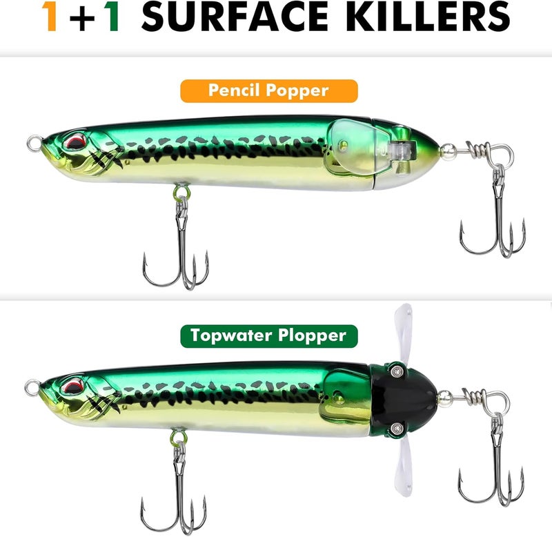 TRUSCEND Top Water Fishing Lures with BKK Hooks, Whopper Lure for Freshwater or Saltwater, Floating Lures for Bass Catfish Pike Walleye, Surface Wobble PoPobait Baits Teasers Fishing Gifts for Men - Image 2