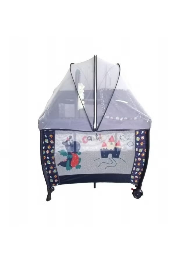Children's play bed with a mosquito net, dark blue - Image 3