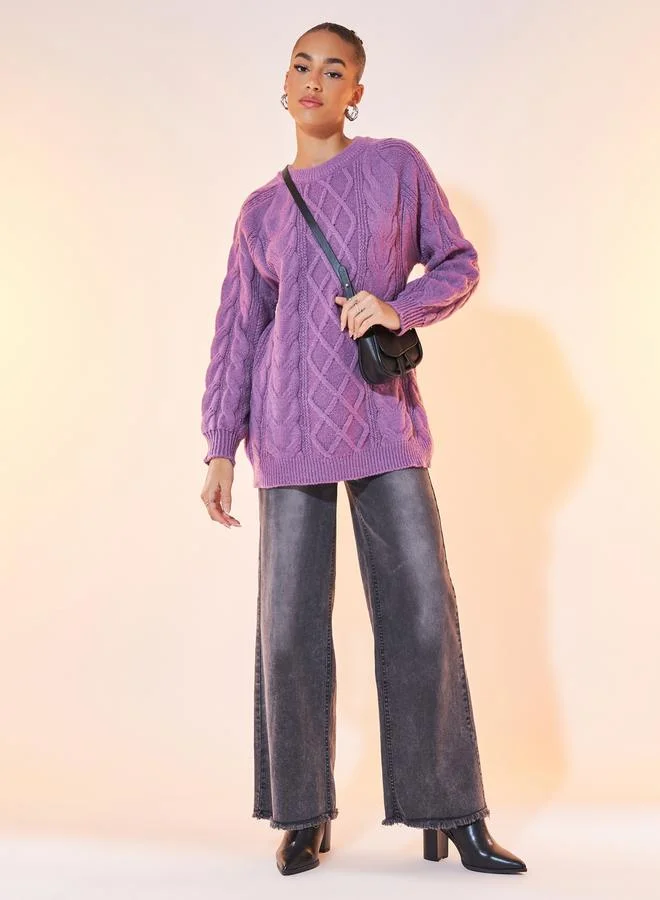 Take Two Solid Round Neck Long Sleeve Sweaters