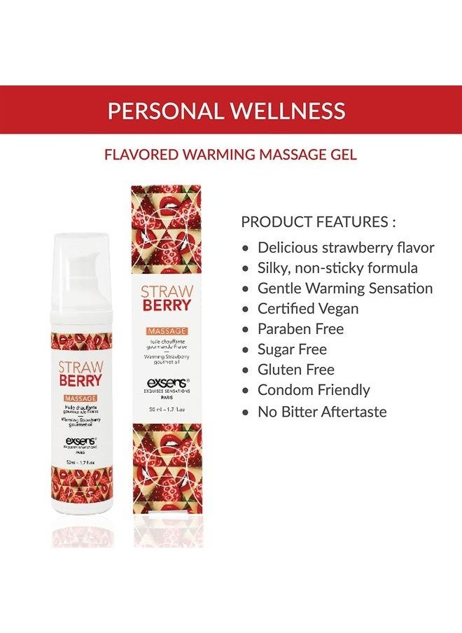 Exsens - Exsens Strawberry Warming Massage Oil, All Natural, Paraben-Free Formula for Men, Women, and Couples, Edible and Body Safe, 1.7 fl oz, 1 Count - Image 1