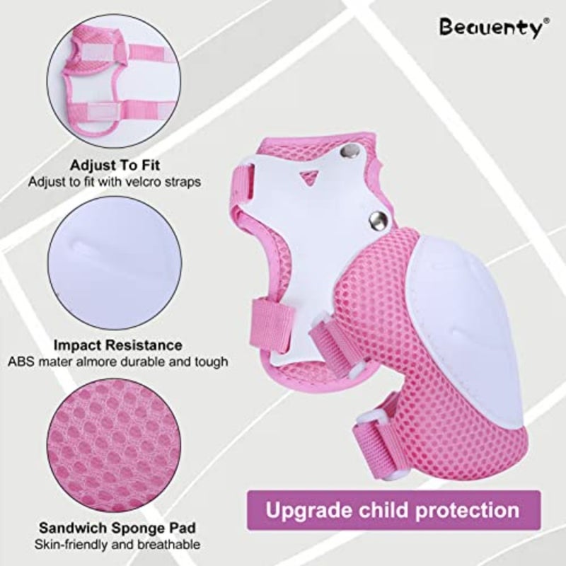 scooter cycling skateboard helmet and pads set for 3-8 years old, polyester/spandex blend, pink, adjustable fit with ventilation and CE certification - Image 3
