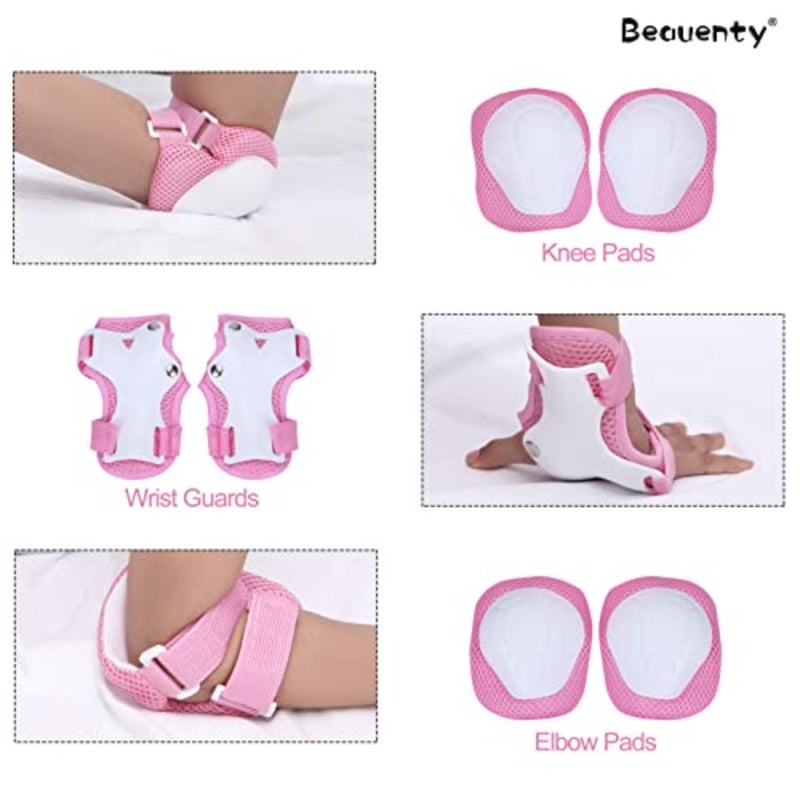 scooter cycling skateboard helmet and pads set for 3-8 years old, polyester/spandex blend, pink, adjustable fit with ventilation and CE certification - Image 4