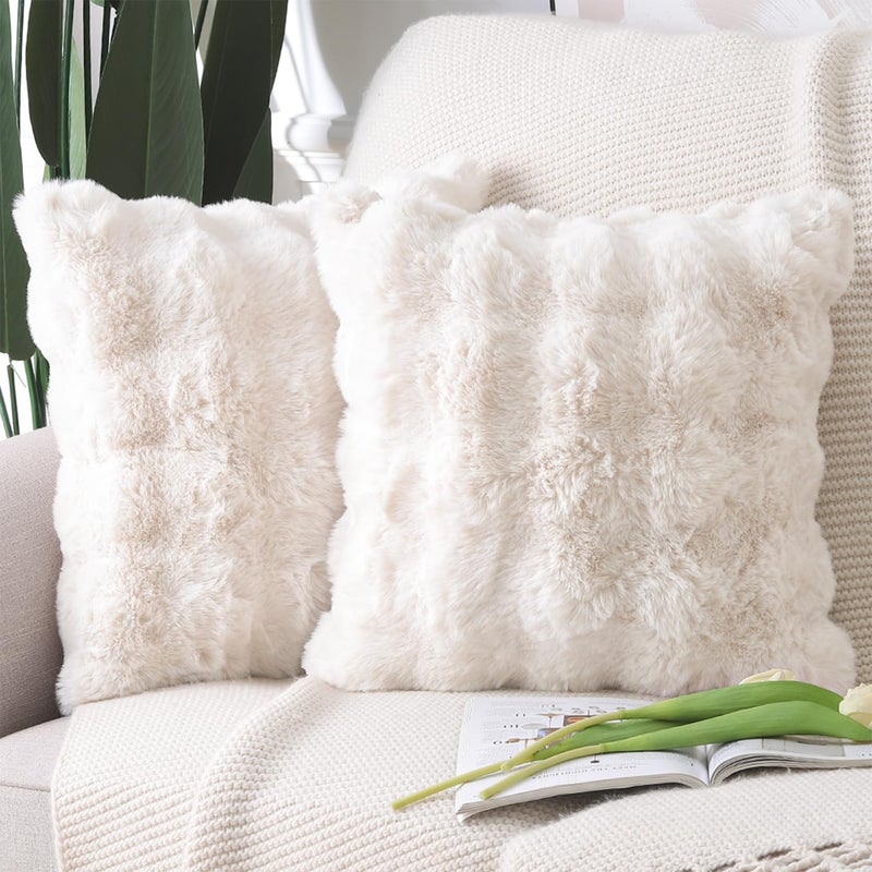 MADIZZ MADIZZ Pack of 2 Thick Plush Wool Throw Pillow Covers 22x22 Inch Cream Soft Decorative Cushion Cover for Sofa Bedroom Pillow Shell - Image 1