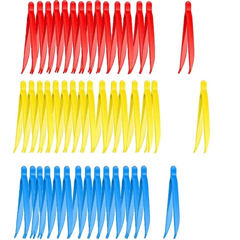 RORANIC 120 Count Plastic Tweezers,Yellow Blue and Red Disposable Forceps for Medical,Crafts,Dressing,Gauze,Lab,School,Elementary Science - Image 5