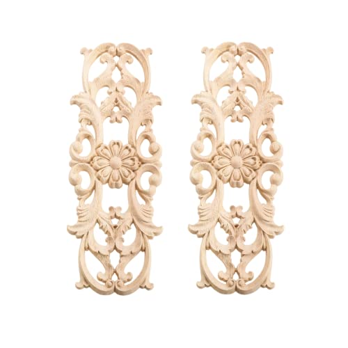 MUXSAM Wood Appliques Onlays, Long Wooden Carvings Decals Overlays for Wall Mantels Dresser Cabinet Closet Door Furniture Decoration(2-Pack, 22x8cm/8.7"x3.2") - Image 1