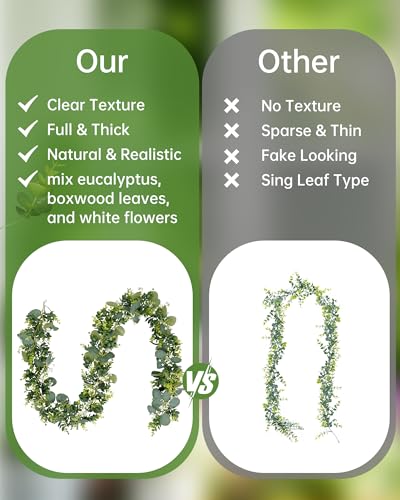 Vlorart 6ft Eucalyptus Garland with Boxwood and White Florals, Mixed Greenery Eucalyptus Garland for Wedding Arch, Backdrop, Table, Mantel and Home Decor - Image 4