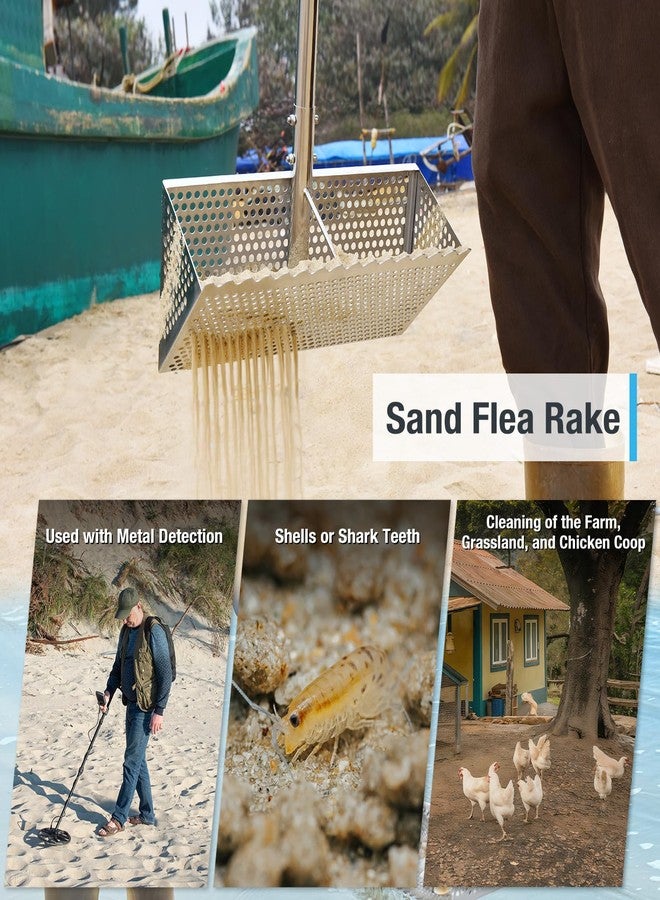 GADFISH Sand Flea Rake, Long Handle Sand Sifter for The Beach, Stainless Steel Shark Tooth Sifter Comes with A 16-Inch Wide Mesh Screen for Collecting Fleas, Shark Teeth, and Seashells - Image 5