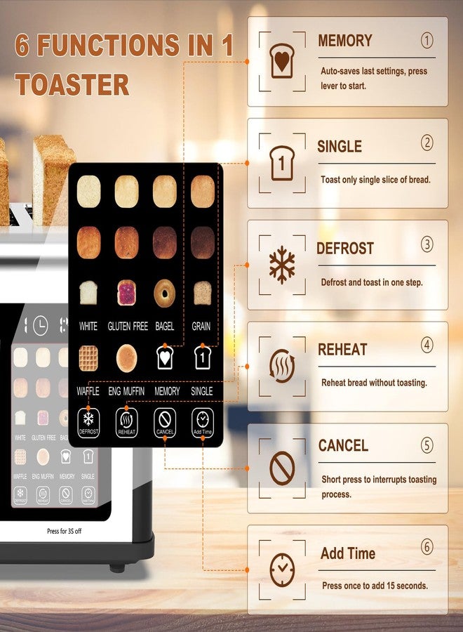 Clixane 4 Slice Toaster Touch Screen, Stainless Steel Toasters Digital Timer, Dual Control Panel Toasters, 8 Shade Settings 6 Bread Types for Bagel, Cancel, Defrost 1650W Black - Image 4
