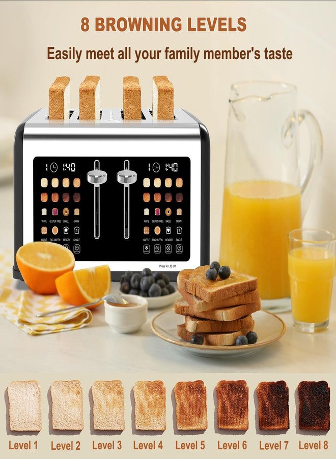 Clixane 4 Slice Toaster Touch Screen, Stainless Steel Toasters Digital Timer, Dual Control Panel Toasters, 8 Shade Settings 6 Bread Types for Bagel, Cancel, Defrost 1650W Black - Image 5