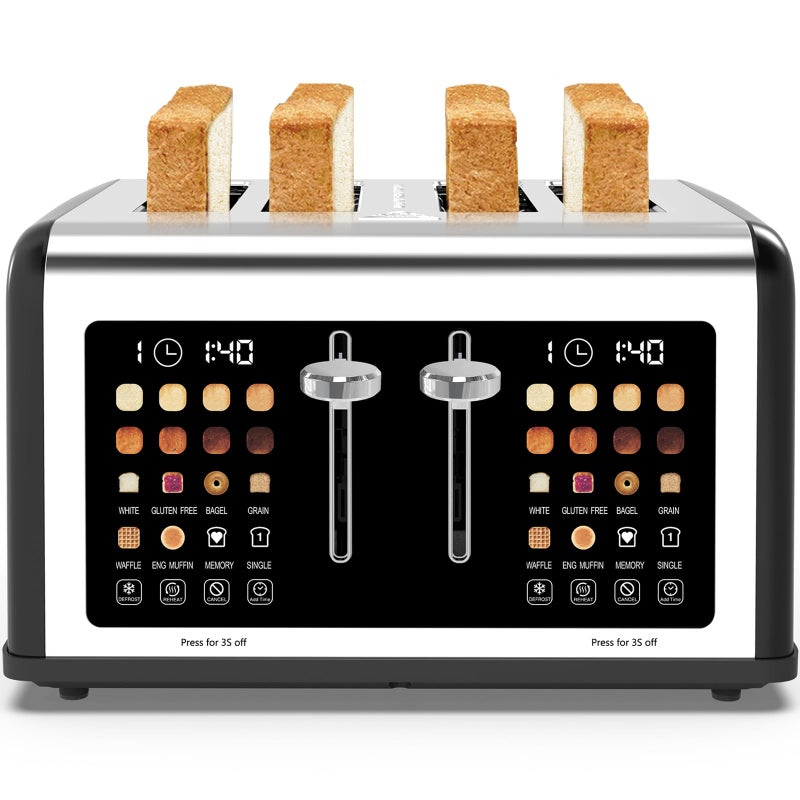 Clixane 4 Slice Toaster Touch Screen, Stainless Steel Toasters Digital Timer, Dual Control Panel Toasters, 8 Shade Settings 6 Bread Types for Bagel, Cancel, Defrost 1650W Black - Image 1