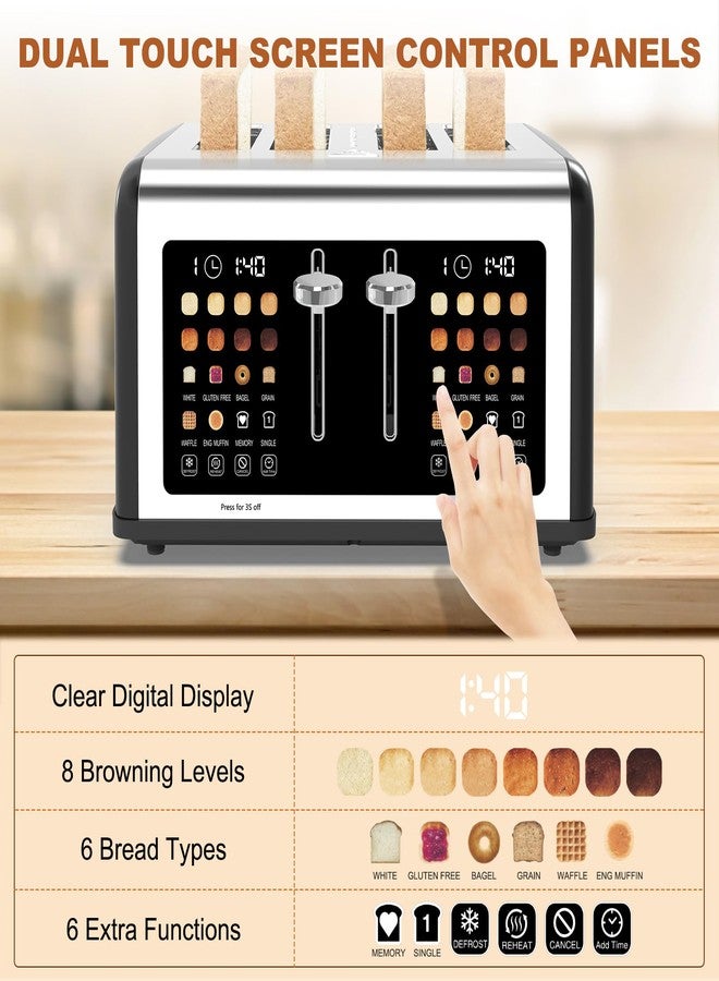 Clixane 4 Slice Toaster Touch Screen, Stainless Steel Toasters Digital Timer, Dual Control Panel Toasters, 8 Shade Settings 6 Bread Types for Bagel, Cancel, Defrost 1650W Black - Image 3