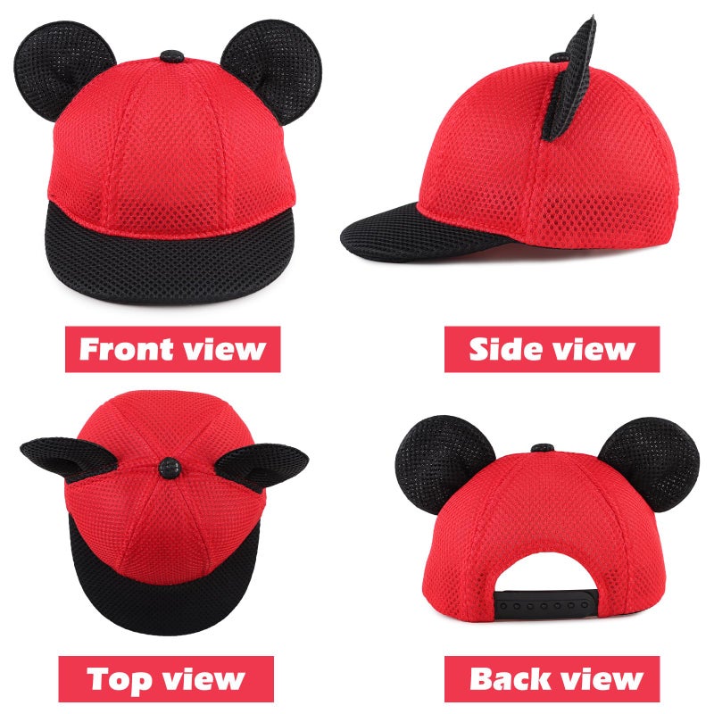 JANGANNSA Baby Mesh Cap Toddler Kids Sun Hat Mouse Ears Cute Cartoon Caps Summer (1-3Y,Mesh Red) - Image 2