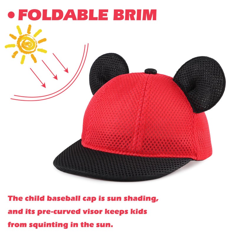 JANGANNSA Baby Mesh Cap Toddler Kids Sun Hat Mouse Ears Cute Cartoon Caps Summer (1-3Y,Mesh Red) - Image 5