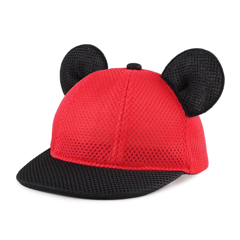 JANGANNSA Baby Mesh Cap Toddler Kids Sun Hat Mouse Ears Cute Cartoon Caps Summer (1-3Y,Mesh Red) - Image 1