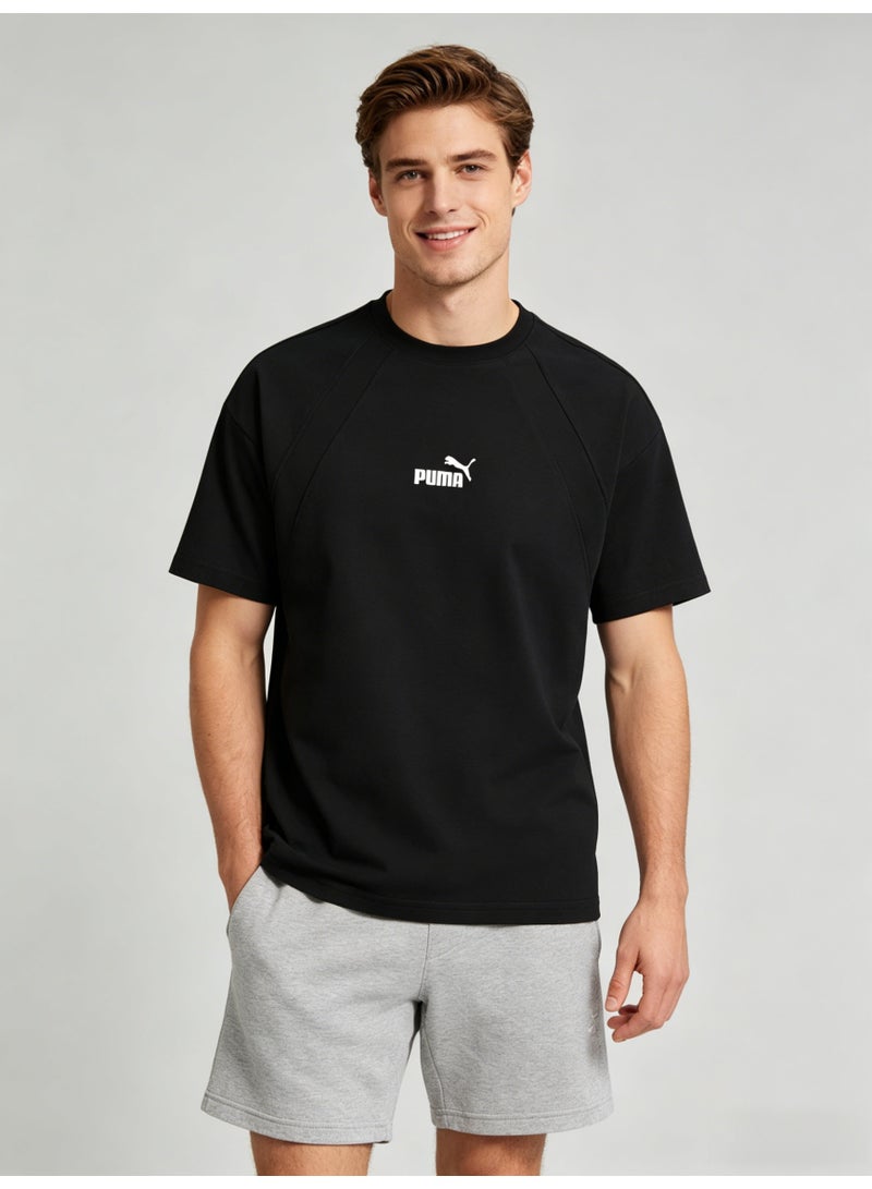 بوما PUMA Men's Classic Small Logo T-Shirt, Black Premium Cotton Short Sleeve Crew Neck Tee - Image 1