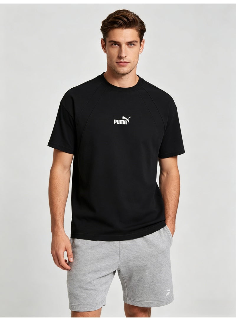 بوما PUMA Men's Classic Small Logo T-Shirt, Black Premium Cotton Short Sleeve Crew Neck Tee - Image 4