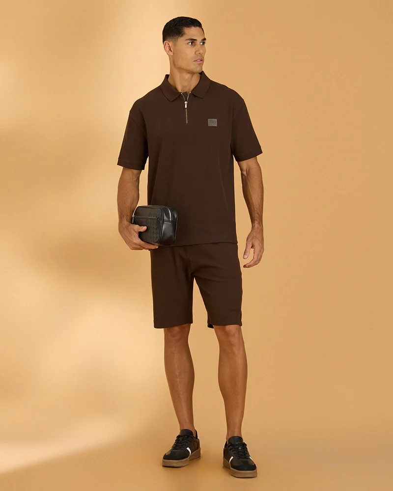 Redtag Men Brown Lounge Polo T-shirt
