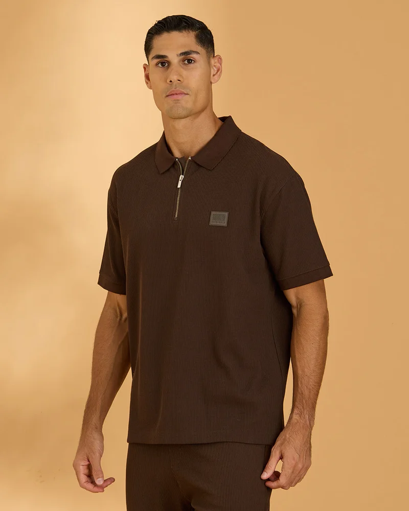 Redtag Men Brown Lounge Polo T-shirt