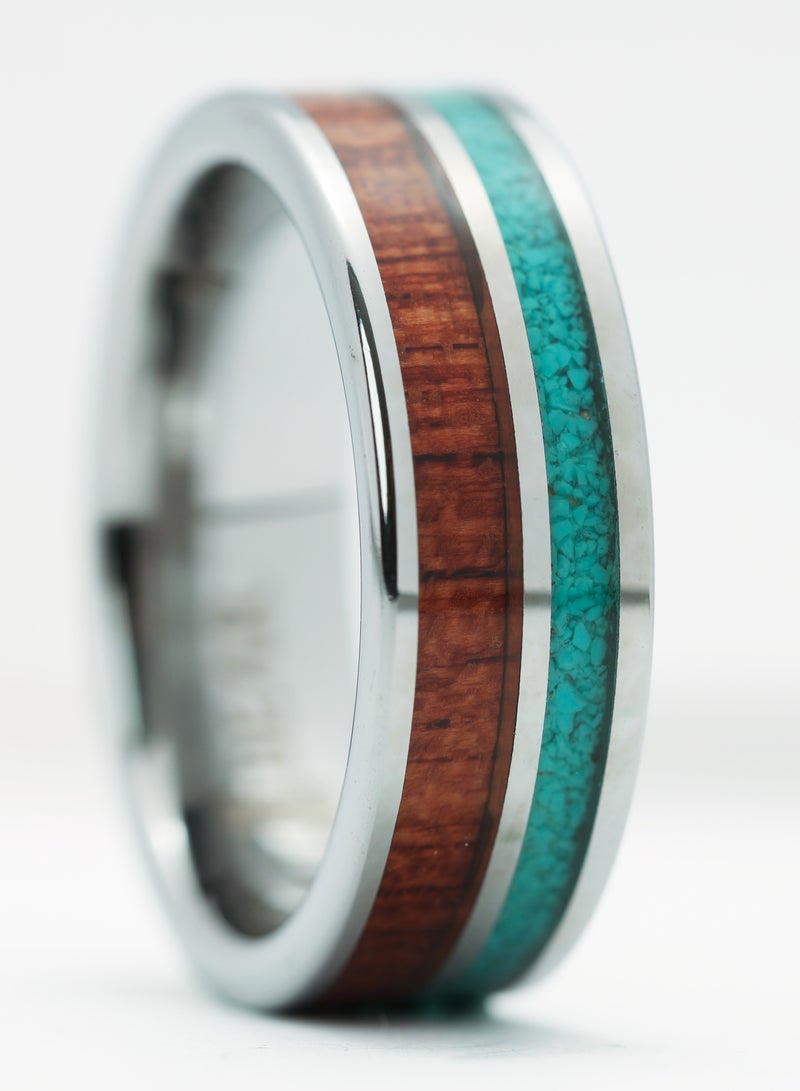 ELEGANT BEAR Tungsten inlaid with natural koa wood and turquoise stone