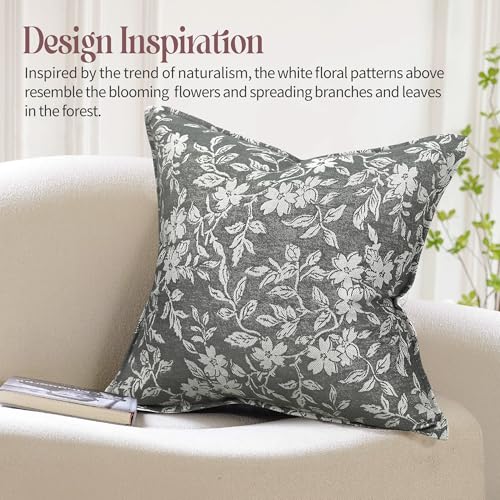 makkey Gray Floral Pillow Covers 20x20 Pack of 2 Pillow Cover Jacquard Couch Pillows Vintage Flower Pattern Decorative Throw Pillowcases for Living Room - Image 3