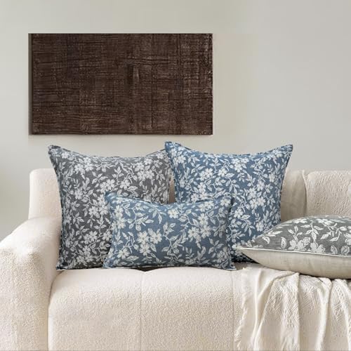 makkey Gray Floral Pillow Covers 20x20 Pack of 2 Pillow Cover Jacquard Couch Pillows Vintage Flower Pattern Decorative Throw Pillowcases for Living Room - Image 5