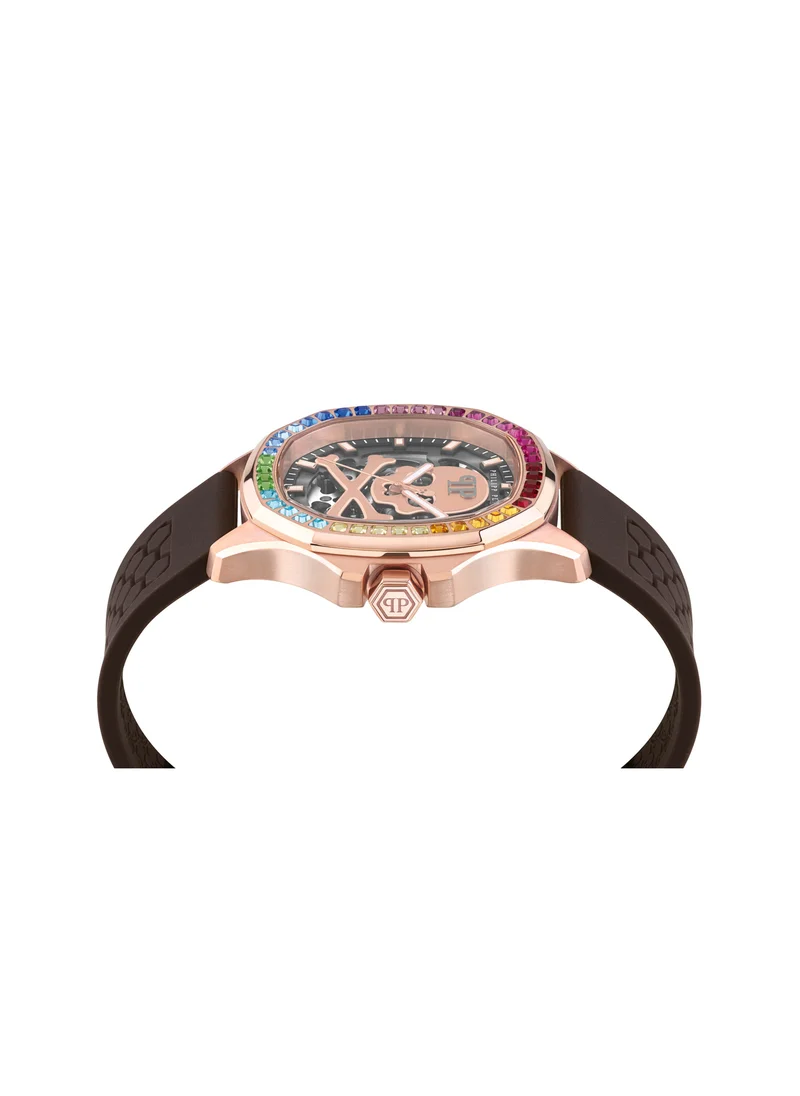 فيليب بلين $keleton $pectre Men's 42mm Automatic Watch with Brown Silicone Strap 5ATM