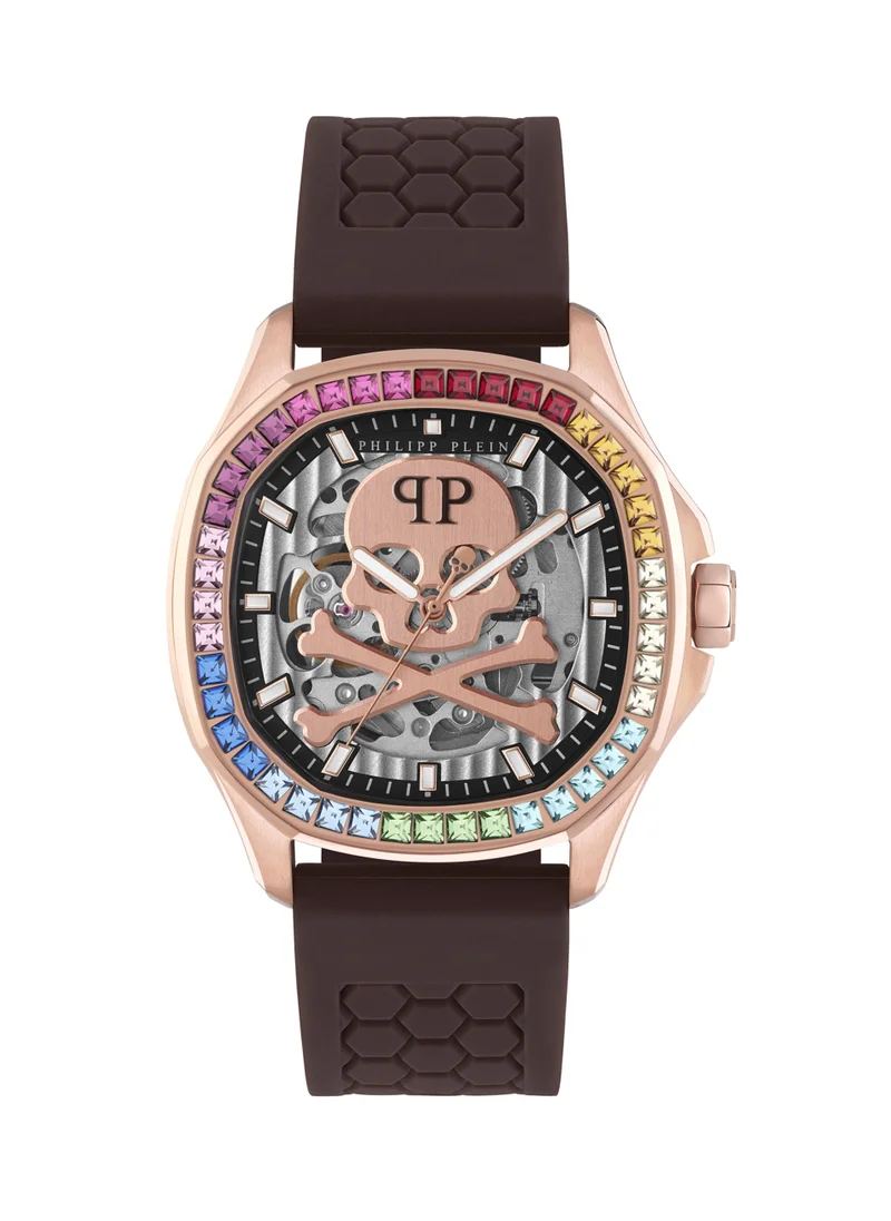 فيليب بلين $keleton $pectre Men's 42mm Automatic Watch with Brown Silicone Strap 5ATM