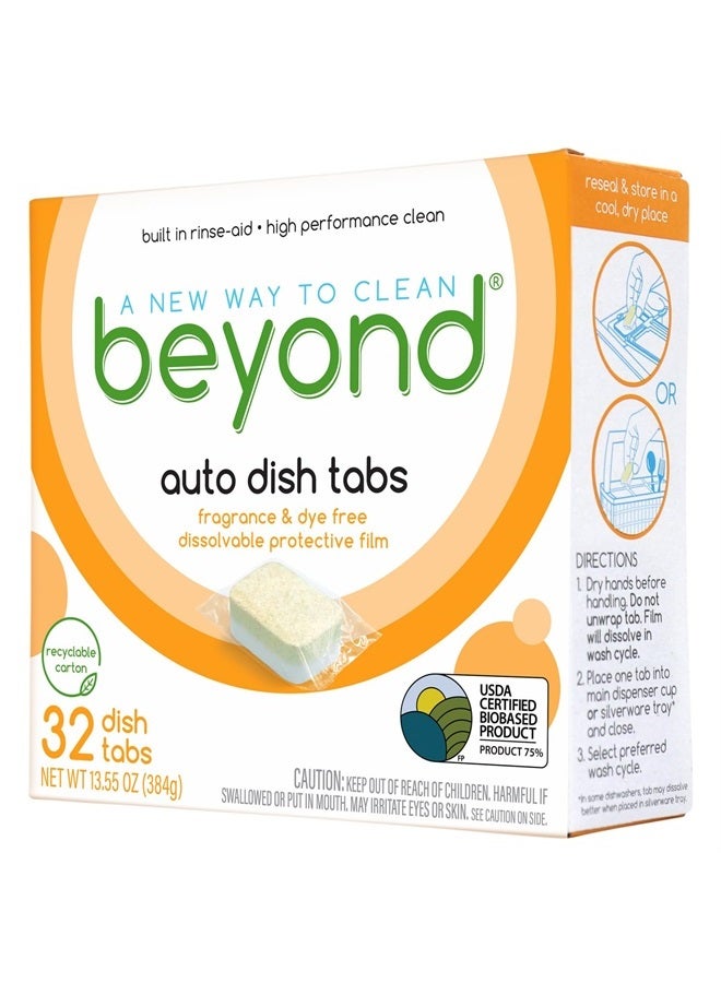 Beyond Auto Dishwasher Tablets [32 tablets] - Fragrance & Dye Free - Certified Biobased. Powerful. Plant-Based Ingredients - Image 1