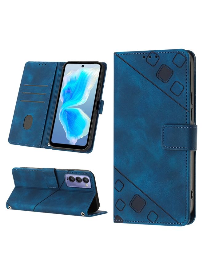 HuHa Case Cover For For Tecno Camon 18 / 18 P Skin-feel Embossed Leather Phone Case(Blue) 