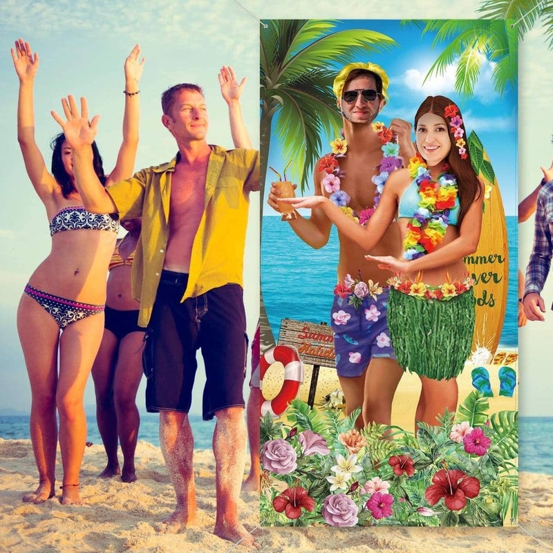 ARS Hawaiian Aloha Party Decorations Luau Couple Photo Props, 6-feet x 3-feet Size - Image 1