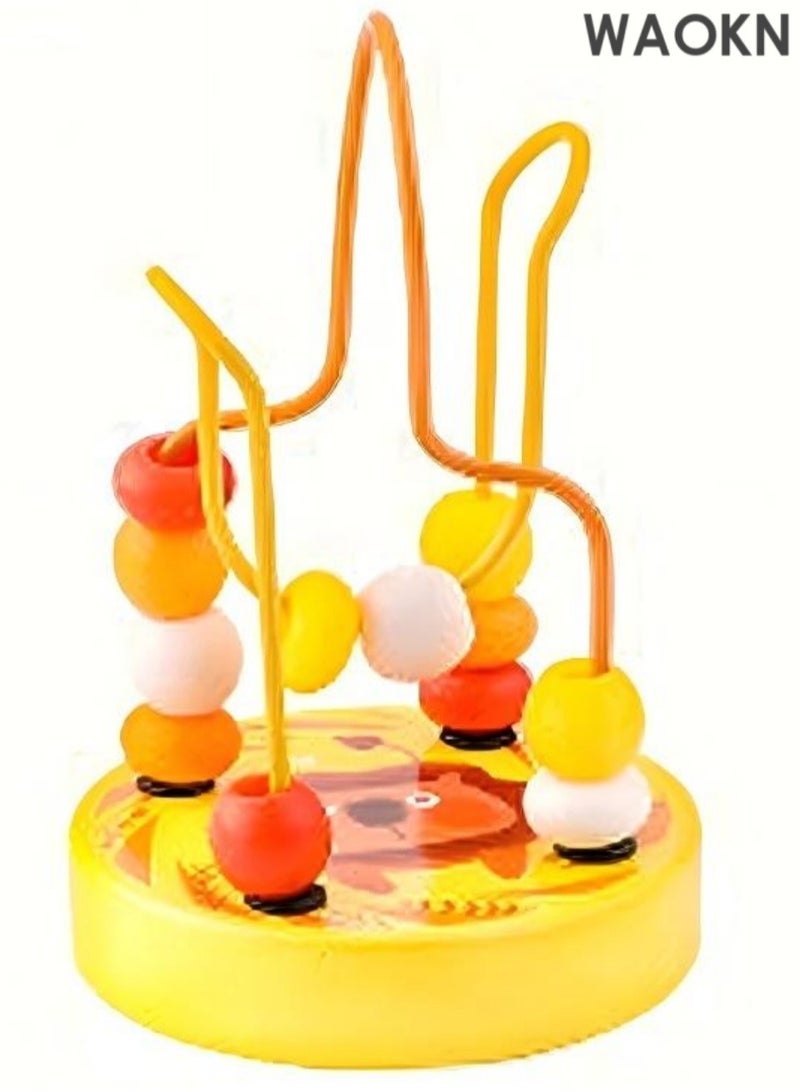 WAOKN Colourful Wooden Mini Spinning Around Beads Wire Maze Educational Classic Toys,Wooden Beads Maze Roller Coaster Puzzle Game Kids Toys, Wooden Toy with Shapes Color Recognition Rolling Beads, Abacus Learning Activity Center Educational Baby Toy Puzzle for Kids (Lion)  - Image 1