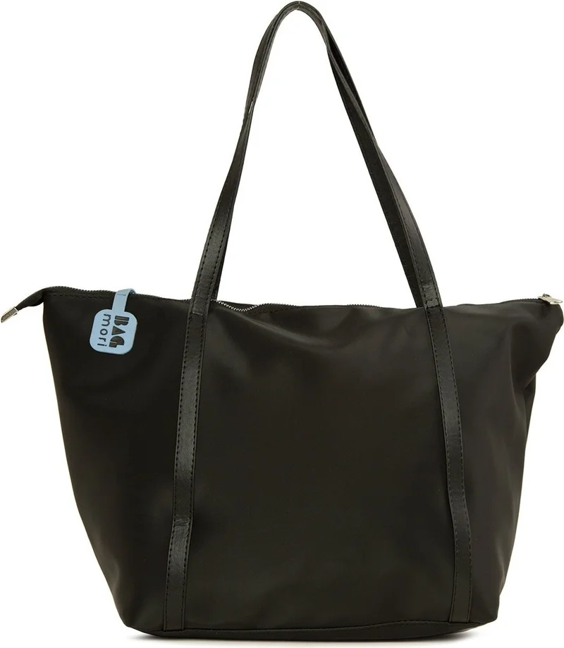 Bagmori Black Colored Satin Tote Bag with Tassel Detail
