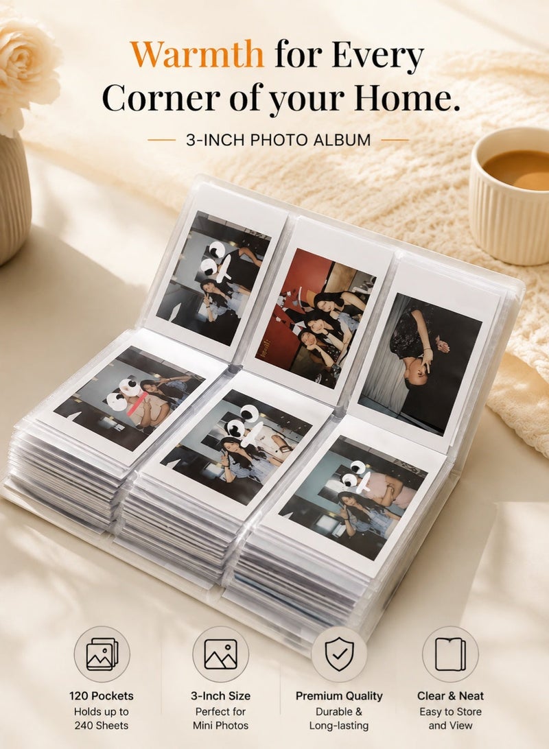 Sisily 240 Sheets Mini Polaroid Photo Album 2x3 Inch  Photo Book for Fujifilm Instax Mini Camera Collector DIY, White（120 Pockets） - Image 1