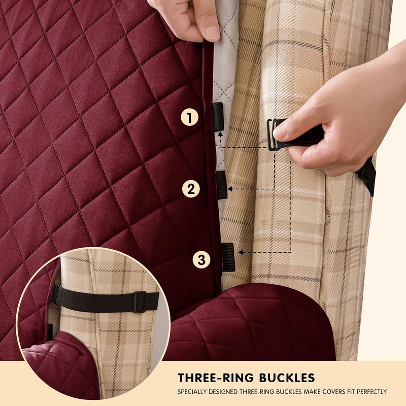 DyFun Wingback Chair Slipcover 1 Piece Wing Backed Chair Cover Reversible Armchair Cover Stretch Arm Chair Covers with Pocket for Living Room Furniture Protector for Pets Kids Wine - Image 5